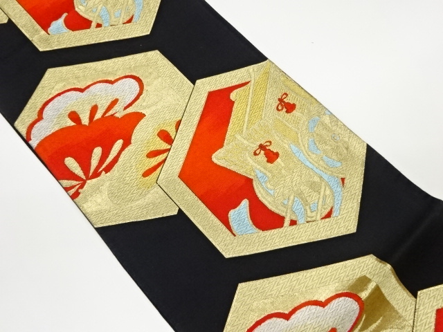 JAPANESE KIMONO / VINTAGE FUKURO OBI / WOVEN PINE & KIKKO PATTERN